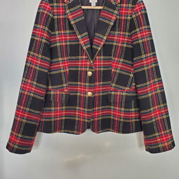 J Crew Stewart Tartan Schoolboy Blazer Plaid Wool Jacket BC799 Red Size 10 - Picture 5 of 10